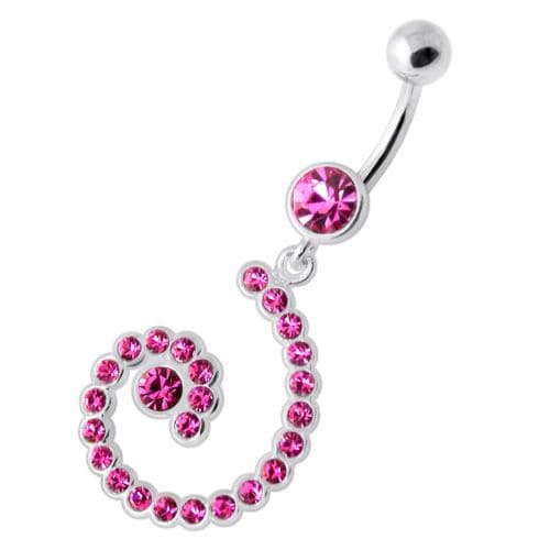 Jeweled Spiral Silver Navel Belly Ring - Monster Piercing