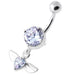 Jeweled Flying Heart Silver Belly Bar - Monster Piercing