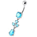 Tri Round Jeweled Dangling Silver Belly Bar - Monster Piercing