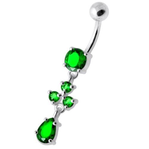 Tri Round Jeweled Dangling Silver Belly Bar - Monster Piercing