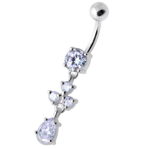 Tri Round Jeweled Dangling Silver Belly Bar - Monster Piercing