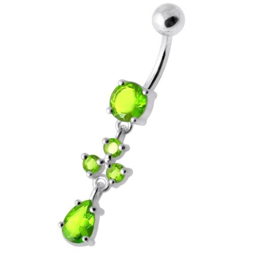 Tri Round Jeweled Dangling Silver Belly Bar - Monster Piercing