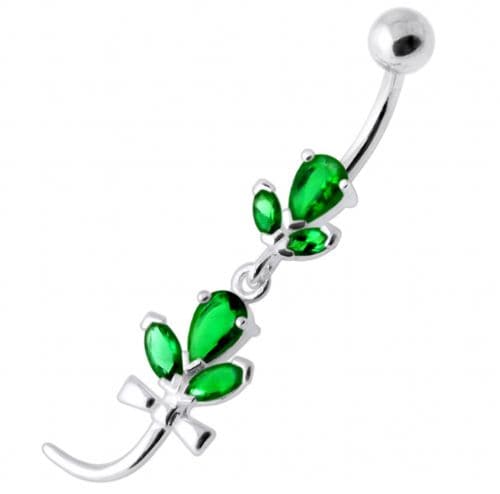 Tri Gems with tail Dangling Silver Belly Ring - Monster Piercing