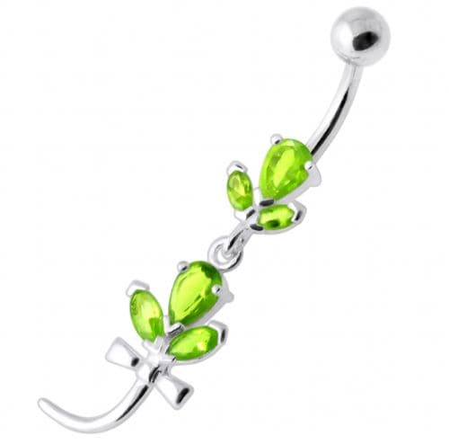 Tri Gems with tail Dangling Silver Belly Ring - Monster Piercing