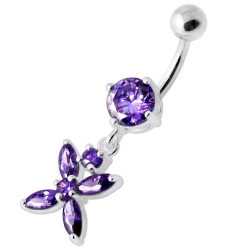 Jeweled Flower Dangling Navel belly bar - Monster Piercing