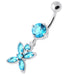 Jeweled Flower Dangling Navel belly bar - Monster Piercing