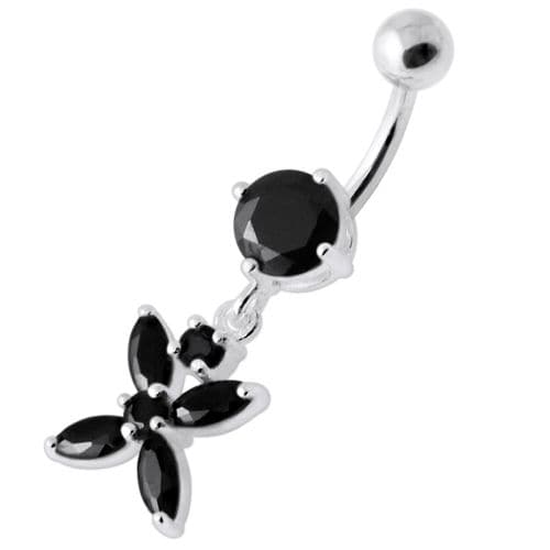 Jeweled Flower Dangling Navel belly bar - Monster Piercing