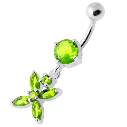 Jeweled Flower Dangling Navel belly bar - Monster Piercing