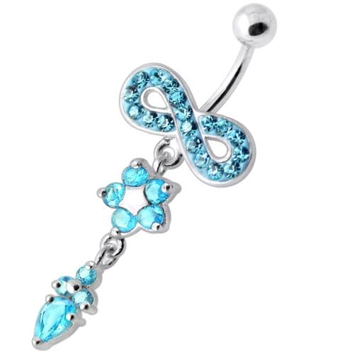 Jeweled Infinity Flower Dangling Navel belly bar - Monster Piercing