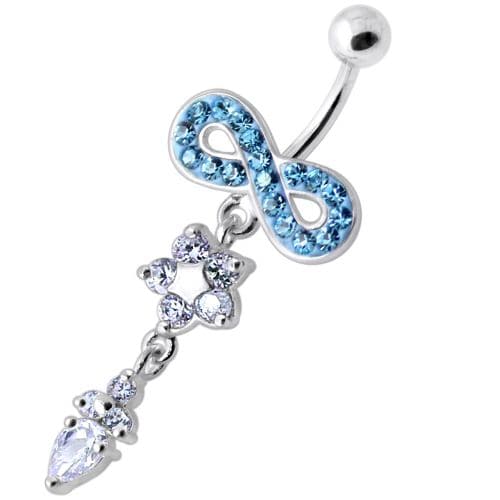 Jeweled Infinity Flower Dangling Navel belly bar - Monster Piercing