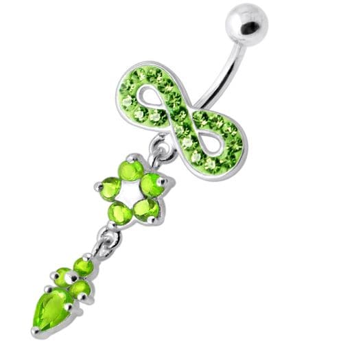 Jeweled Infinity Flower Dangling Navel belly bar - Monster Piercing