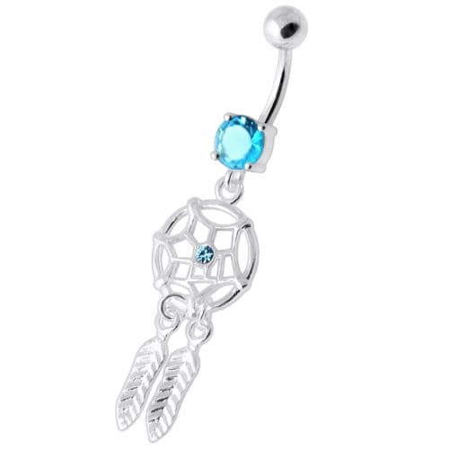 Jeweled Dream Catcher Silver Navel Ring - Monster Piercing