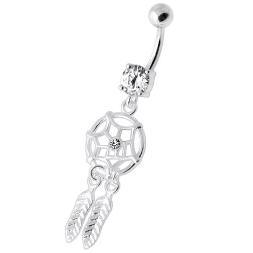 Jeweled Dream Catcher Silver Navel Ring - Monster Piercing