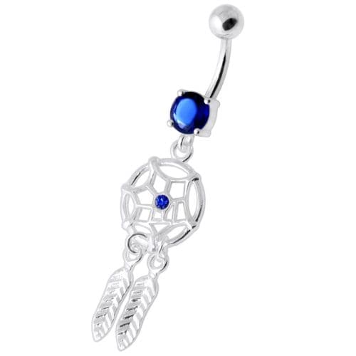 Jeweled Dream Catcher Silver Navel Ring - Monster Piercing