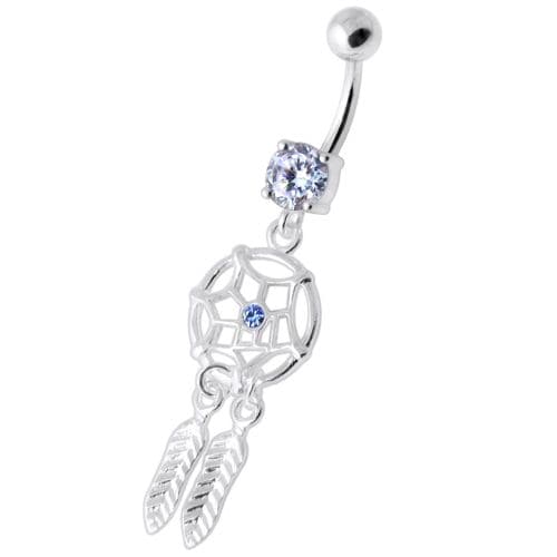 Jeweled Dream Catcher Silver Navel Ring - Monster Piercing