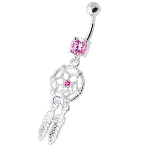 Jeweled Dream Catcher Silver Navel Ring - Monster Piercing