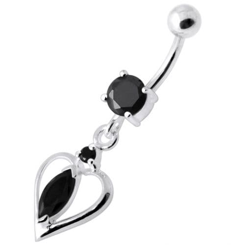 Center Jeweled Heart Silver Navel Ring - Monster Piercing