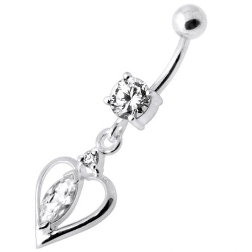 Center Jeweled Heart Silver Navel Ring - Monster Piercing