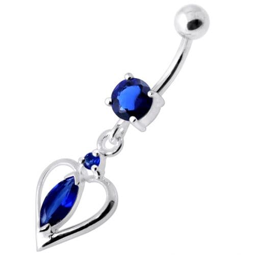 Center Jeweled Heart Silver Navel Ring - Monster Piercing