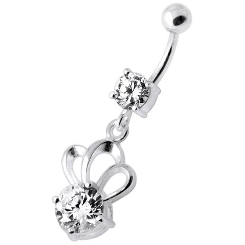 Single Jewel Bow Silver Navel Banana - Monster Piercing