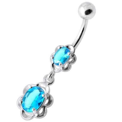 Dangling Single Jeweled Flower Navel Belly Bar - Monster Piercing