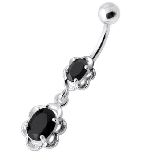 Dangling Single Jeweled Flower Navel Belly Bar - Monster Piercing