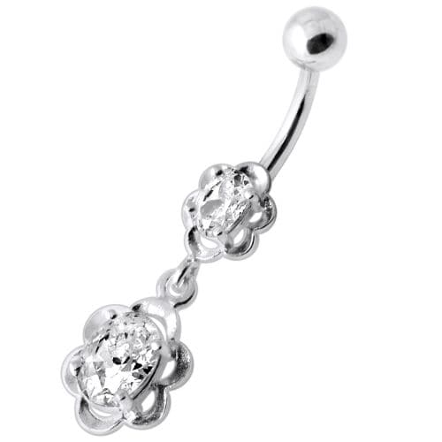 Dangling Single Jeweled Flower Navel Belly Bar - Monster Piercing