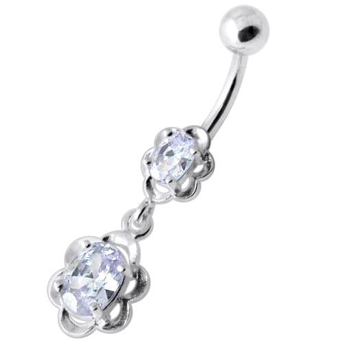 Dangling Single Jeweled Flower Navel Belly Bar - Monster Piercing