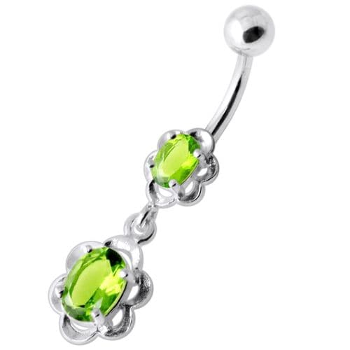 Dangling Single Jeweled Flower Navel Belly Bar - Monster Piercing