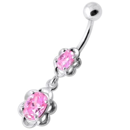 Dangling Single Jeweled Flower Navel Belly Bar - Monster Piercing