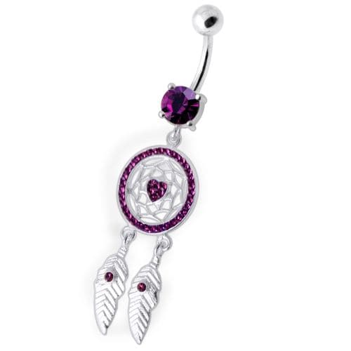 Dream Catcher Silver Belly Bar - Monster Piercing