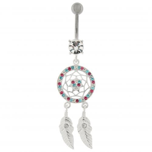 Dream Catcher Silver Belly Bar - Monster Piercing