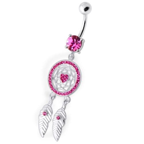 Dream Catcher Silver Belly Bar - Monster Piercing