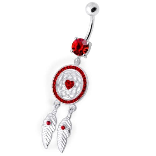 Dream Catcher Silver Belly Bar - Monster Piercing