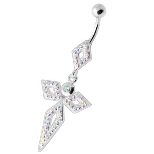 4 Diamonds Silver Navel Belly Bar - Monster Piercing