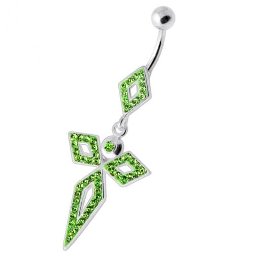 4 Diamonds Silver Navel Belly Bar - Monster Piercing