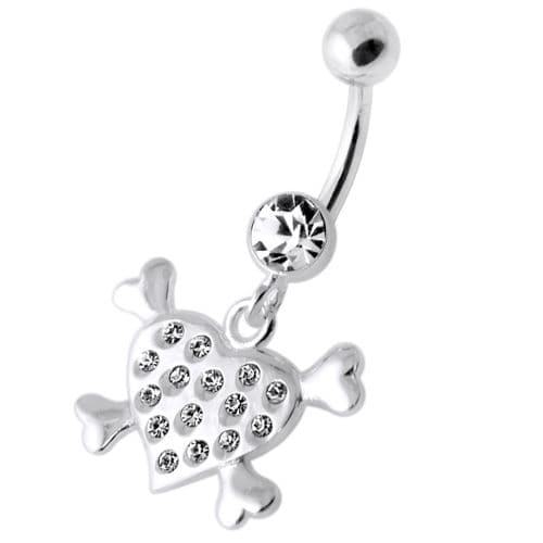 Multi Jeweled Heart Silver Navel Belly Banana - Monster Piercing