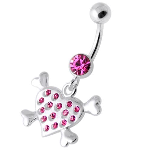 Multi Jeweled Heart Silver Navel Belly Banana - Monster Piercing