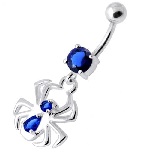 Dangling Spider Silver Navel Belly Bar - Monster Piercing