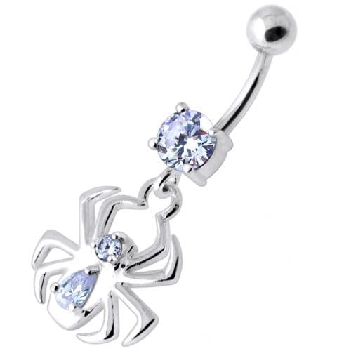 Dangling Spider Silver Navel Belly Bar - Monster Piercing