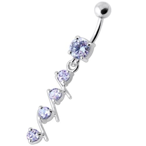 4 step Round Jeweled Dangling Navel Bar - Monster Piercing