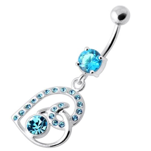 Multi Jeweled Heart Belly Bar - Monster Piercing