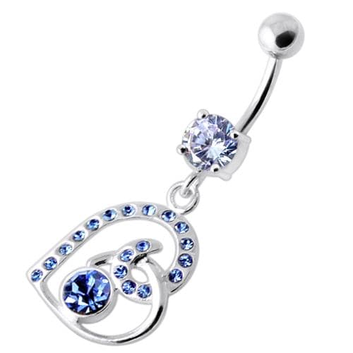 Multi Jeweled Heart Belly Bar - Monster Piercing