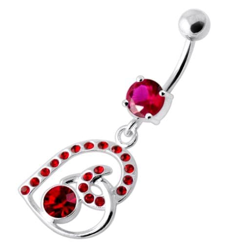 Multi Jeweled Heart Belly Bar - Monster Piercing