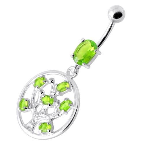 Jeweled Dangling Round Frame Belly Bar - Monster Piercing