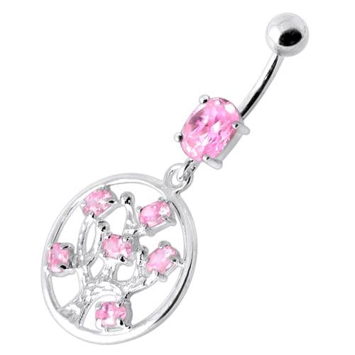 Jeweled Dangling Round Frame Belly Bar - Monster Piercing