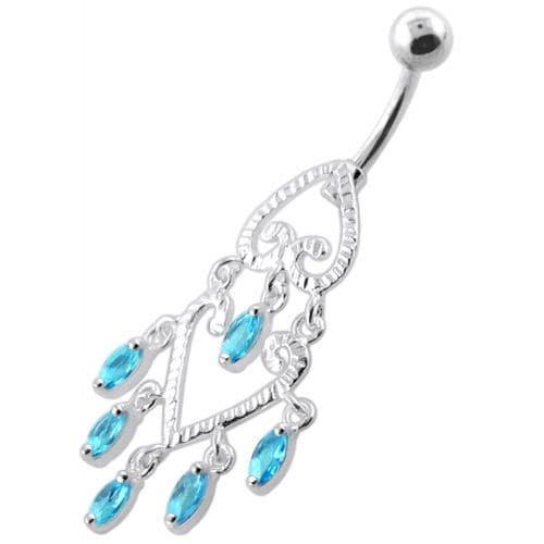 Chandelier Heart Dangling Navel Belly bar - Monster Piercing