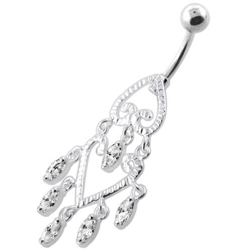 Chandelier Heart Dangling Navel Belly bar - Monster Piercing