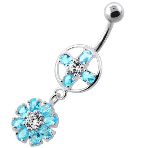 Jeweled Flower Hanging Navel Belly Bar - Monster Piercing