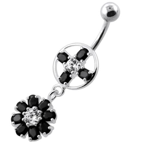 Jeweled Flower Hanging Navel Belly Bar - Monster Piercing